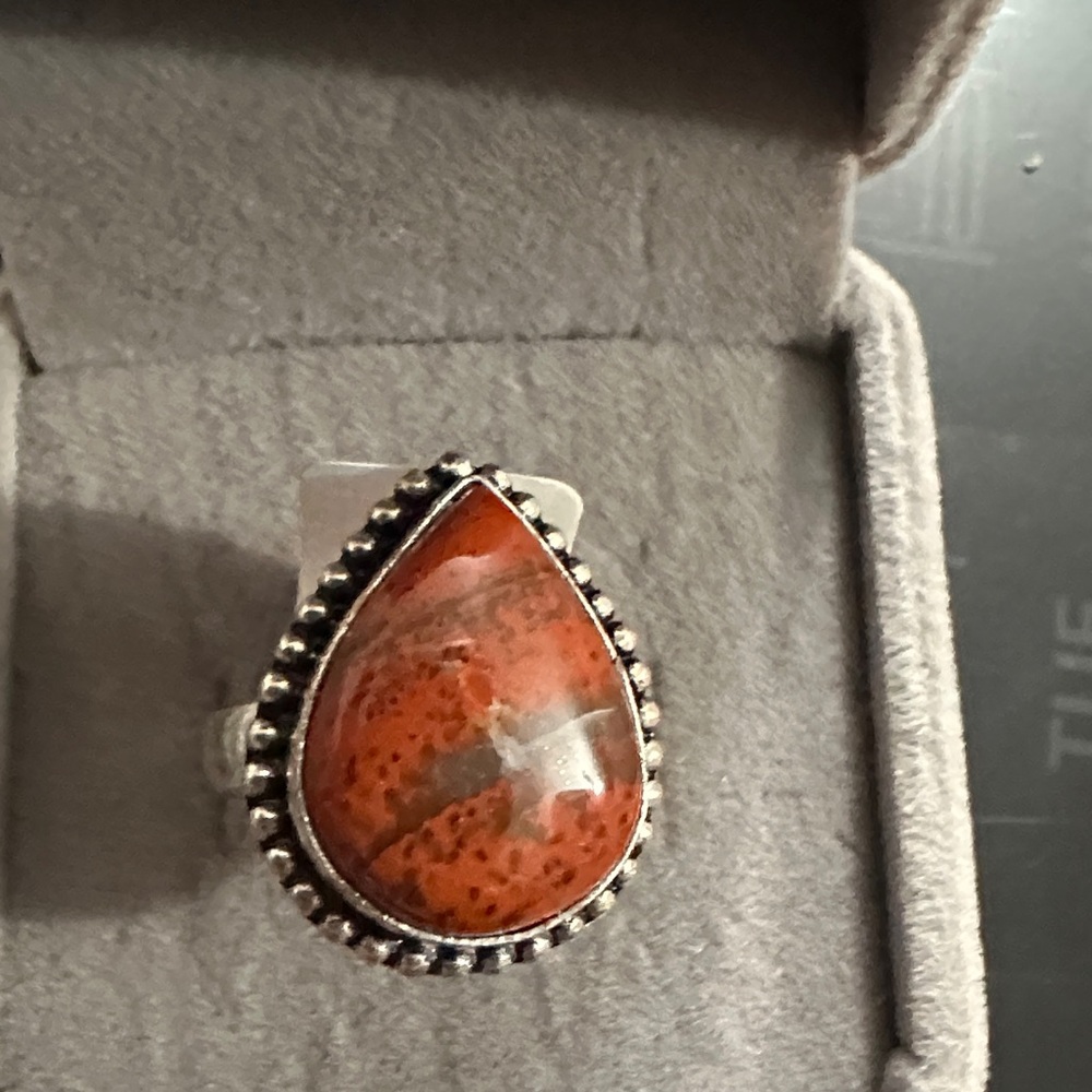 Teardrop Brecciated Red Jasper Sterling-Style Ring Women Jewelry Size 8